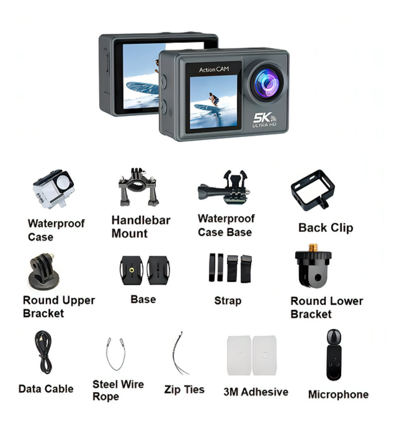 Keswo Action Camera with accessories on a white background