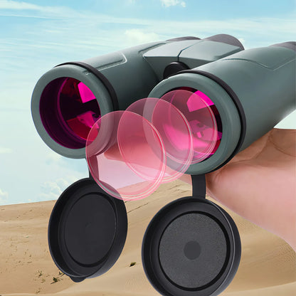 Keswo Binoculars with pink lenses held against a desert landscape