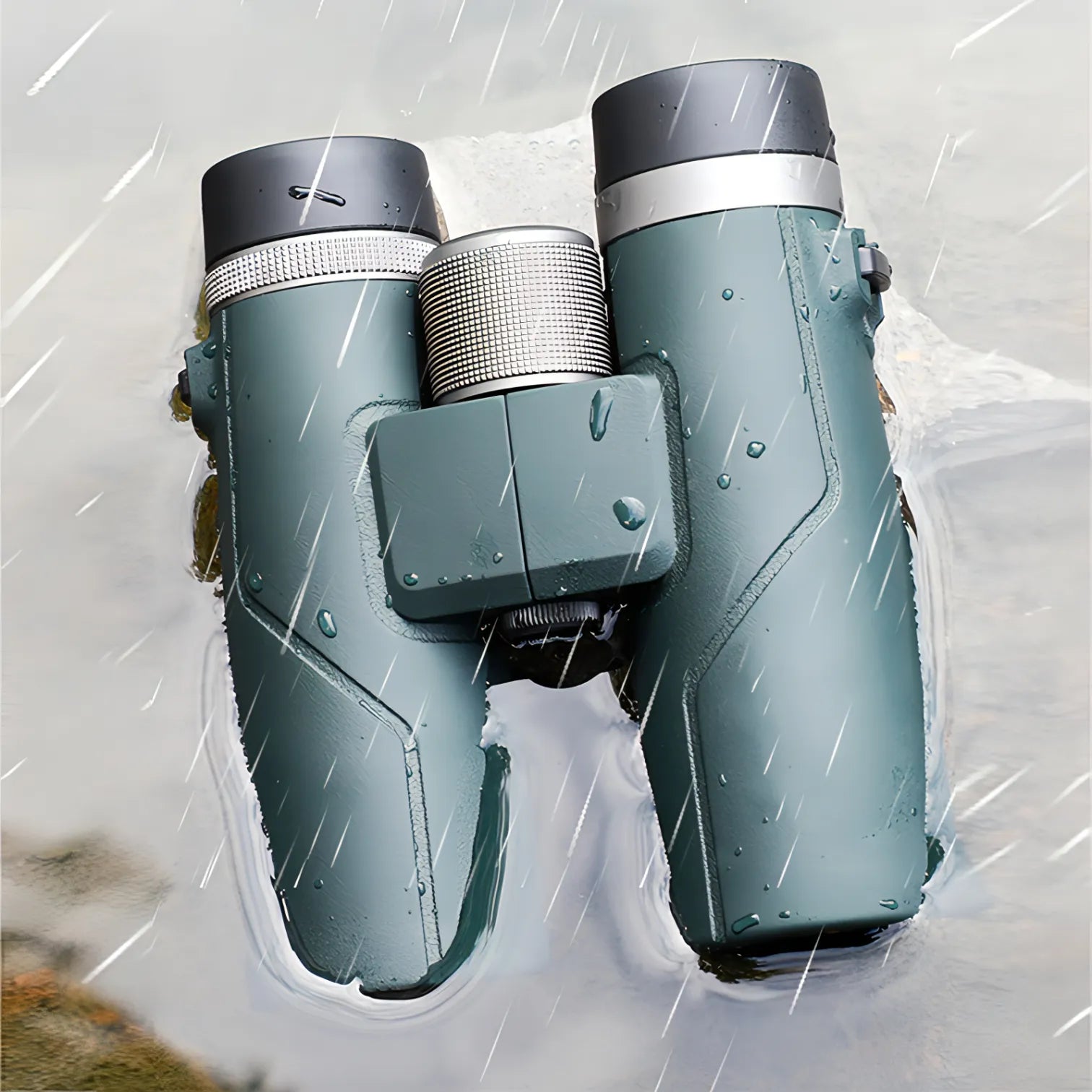 Green Keswo Binoculars with a silver band on a white background