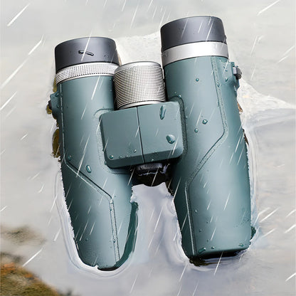 Green Keswo Binoculars with a silver band on a white background