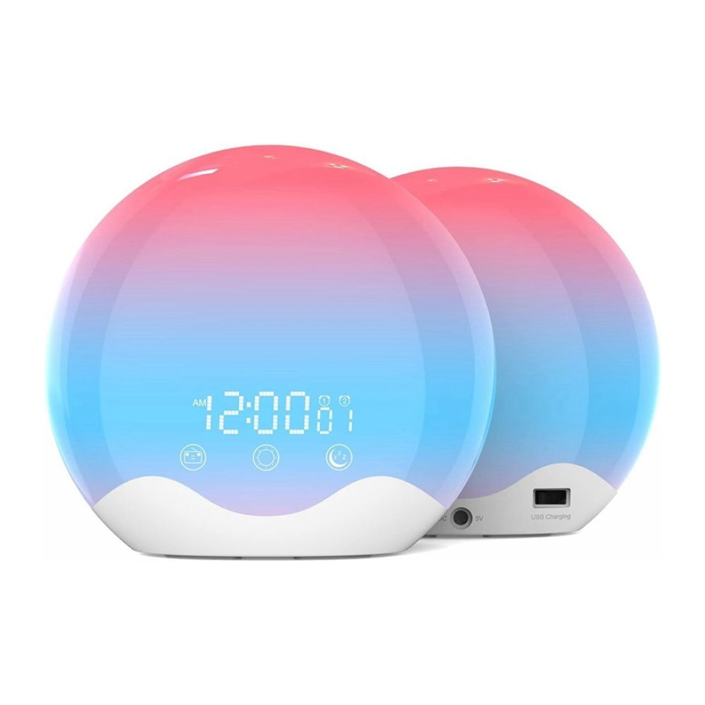 Gradient-colored Kixiwake Sunrise Alarm Clock with digital display on a white background