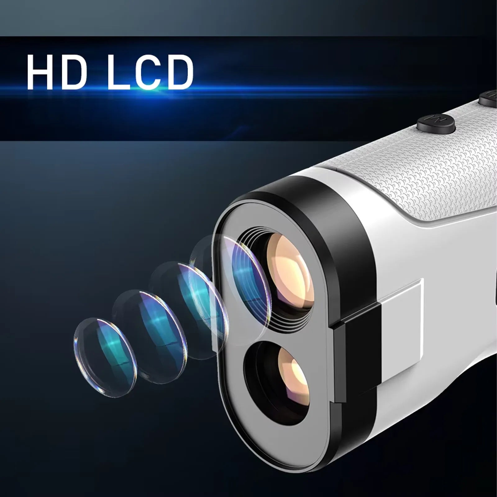 Klarity Golf Rangefinder with HD LCD display on a dark background