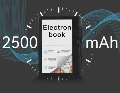 Electronic Klarity Portable Ebook Readers device with 2500 mAh battery capacity on a dark background