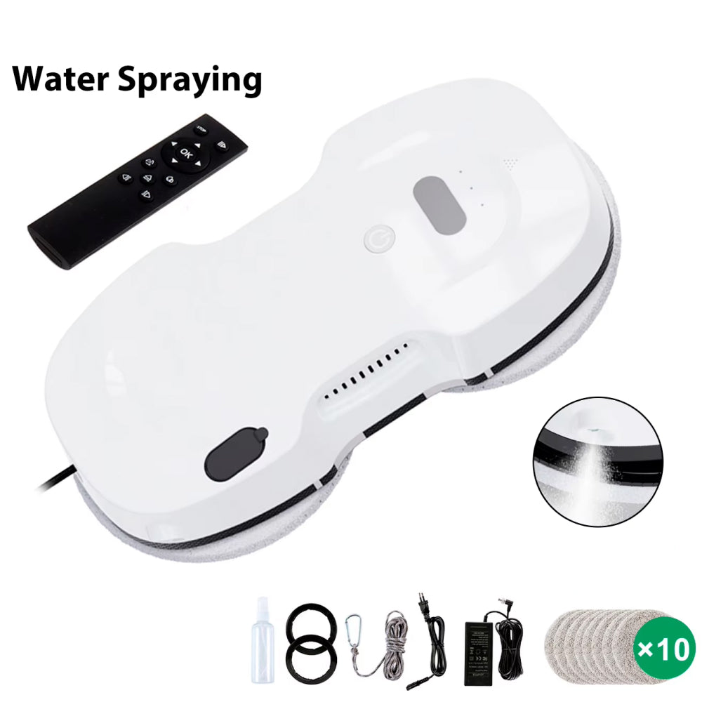 White KleerMate Smart Cleaning Robot with remote control and accessories on a white background