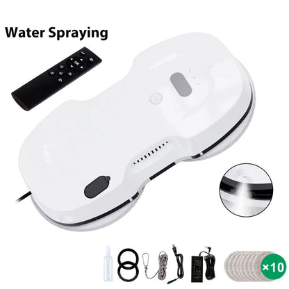 White KleerMate Smart Cleaning Robot with remote control and accessories on a white background