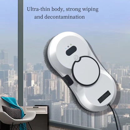 KleerMate Smart Cleaning Robot with text 'Ultra-thin body, strong wiping and decontamination' against a cityscape background