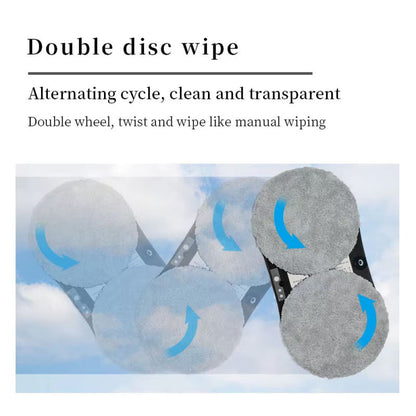 Double disc wipe with alternating cycle, clean and transparent feature on a white background.