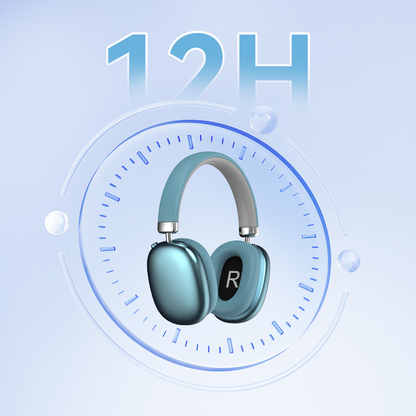 Teal Klynn Noise Cancelling Headphones with 'R' logo on a blue background with '12H' text.