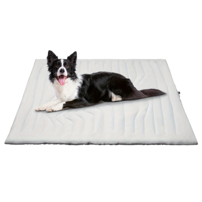 Kobolaf Dog Cooling Mat lying on a quilted pet bed with a white background