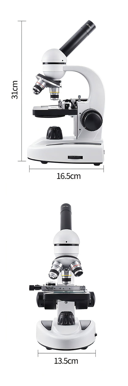 Korons Microscope with dimensions labeled on a white background