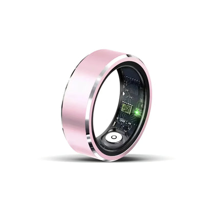 Pink Korons Smart Ring with electronic components on a white background