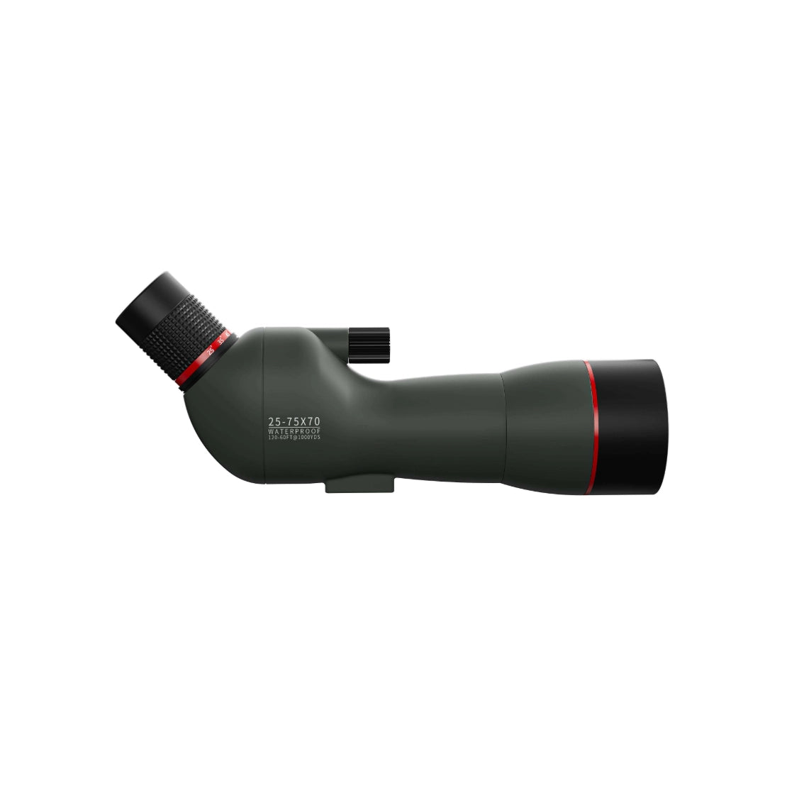 Black Korons Spotting Scope with red accents on a white background