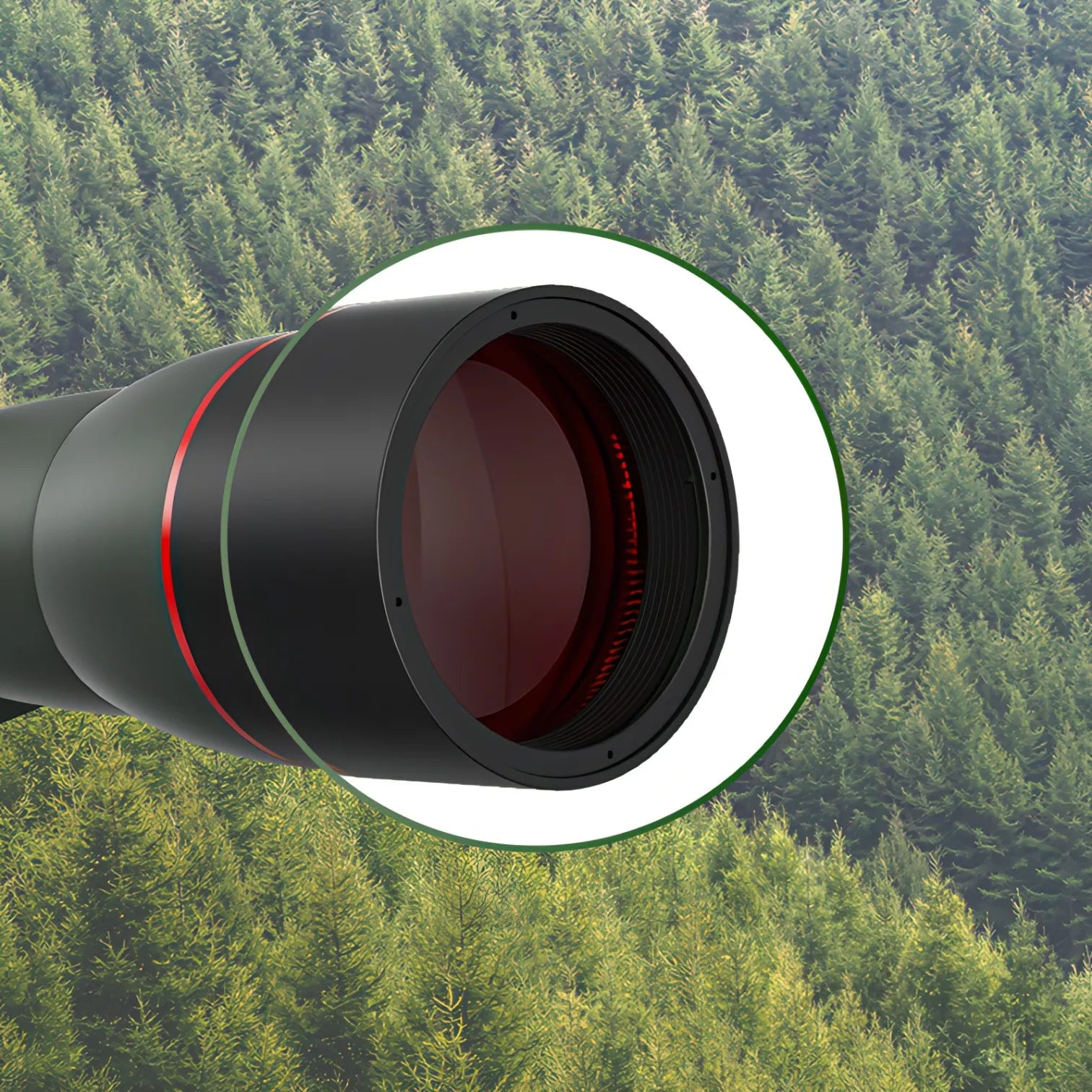 Korons Spotting Scope lens with a forest background