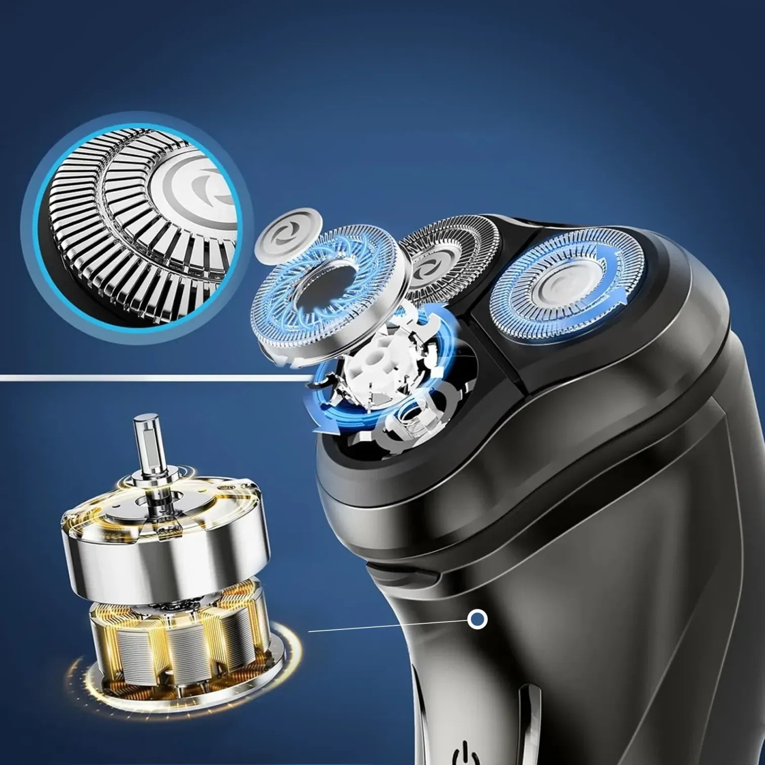 Kozenix Shaver Electric with close-up details on a blue background