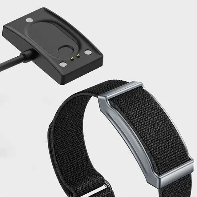 Black Lenniemart Smart Fitness Band with metal buckle and black electronic device on a white background