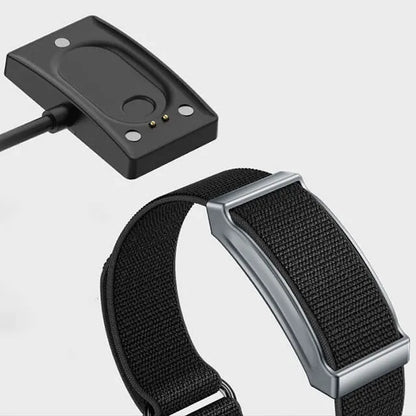 Black Lenniemart Smart Fitness Band with metal buckle and black electronic device on a white background