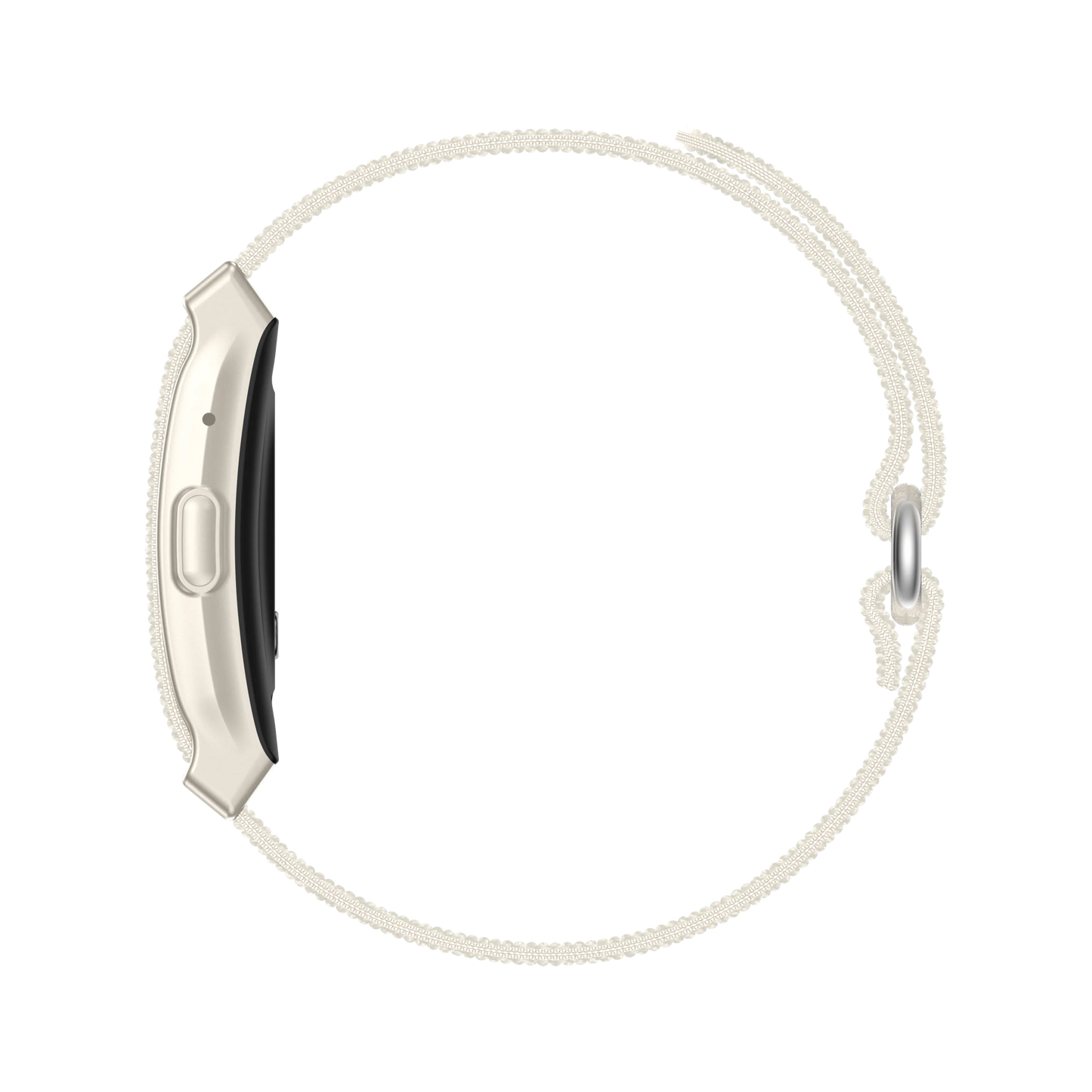 Silver Lenniemart Smart Fitness Band with a white band on a white background