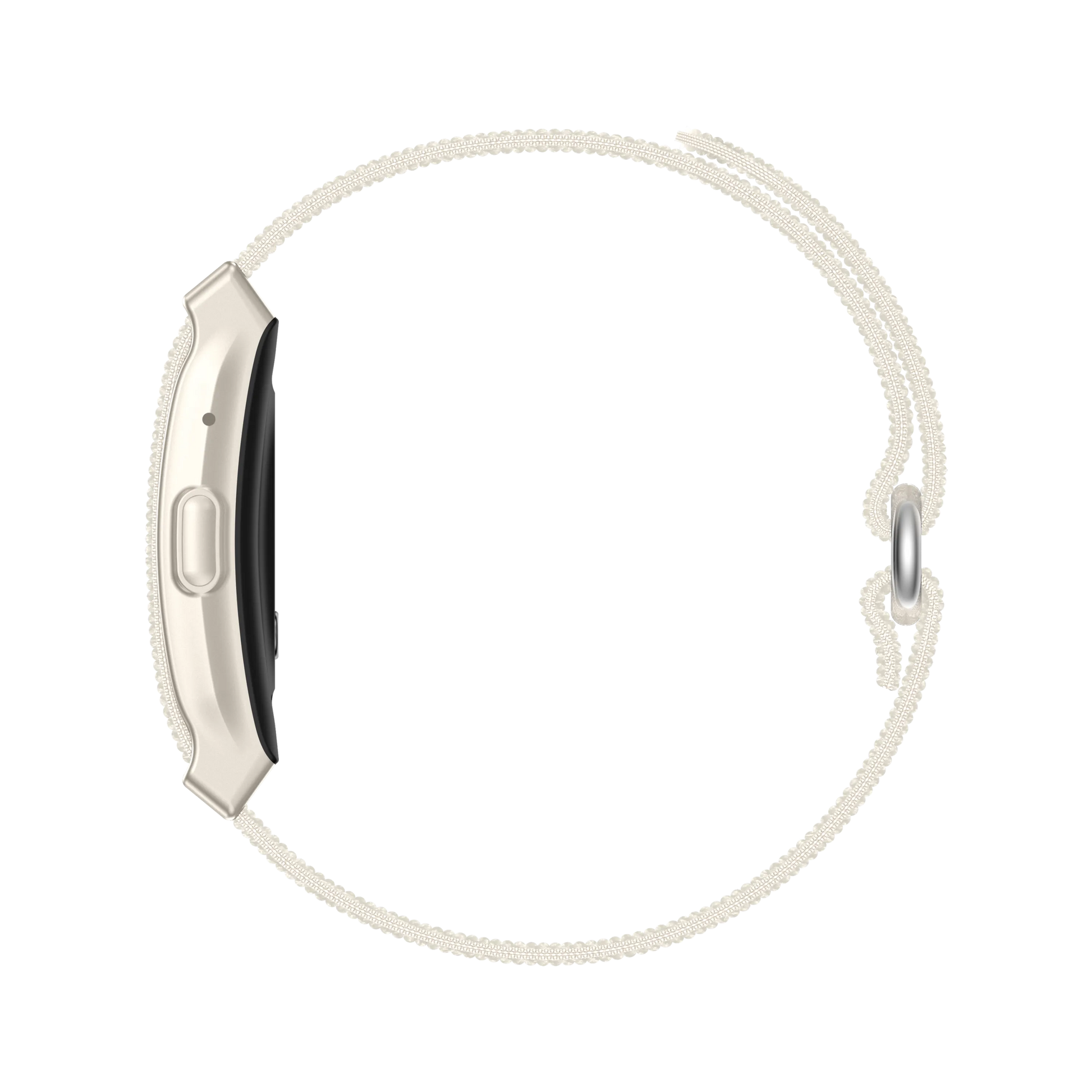 Silver Lenniemart Smart Fitness Band with a white band on a white background