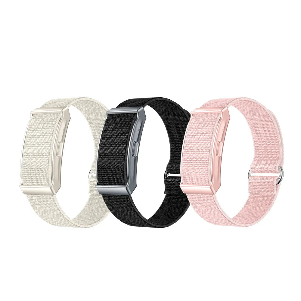 Three Lenniemart smart Band in white, black, and pink on a white background