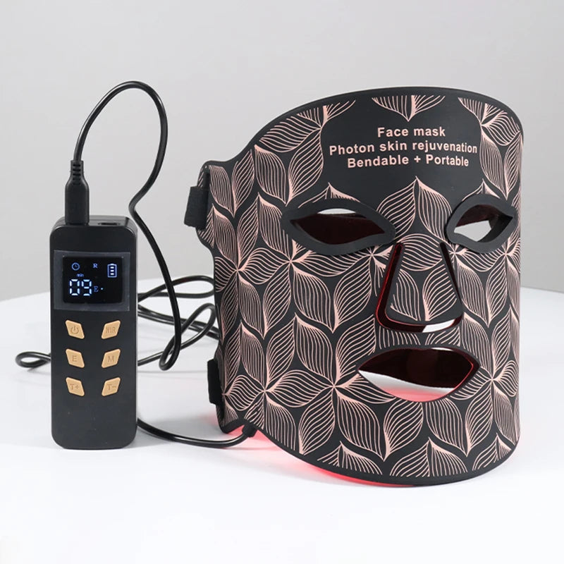 LumaGlow 7-Color LED Face Mask with electronic device for photon skin rejuvenation on a white background