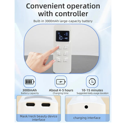 Product packaging with text about convenient operation, battery capacity, charging time, and usage duration.