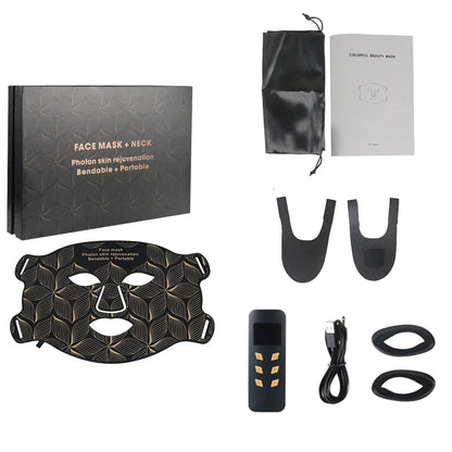 LumaGlow 7-Color LED Face Mask and neck rejuvenation kit with packaging and accessories on a white background