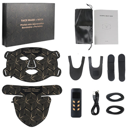 LumaGlow 7-Color LED Face Mask set with accessories on a white background