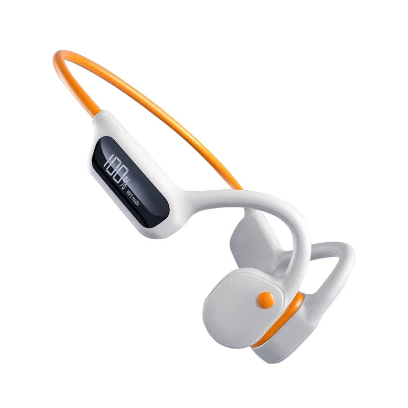 White Luvant Bone Conduction Headphones Headphones with IPX8 waterproof rating and built-in 32GB storage for wireless and offline playback

