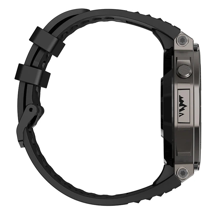 Black and silver Mivrass GPS Sports Smartwatch case on a white background