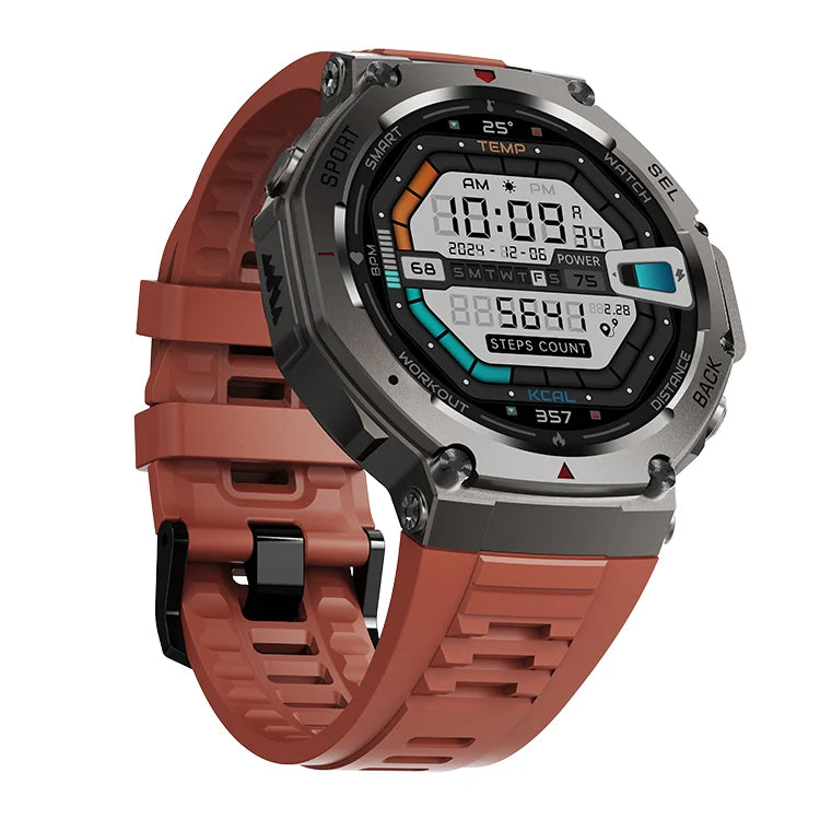 Mivrass GPS Sports Smartwatch with a red strap on a white background
