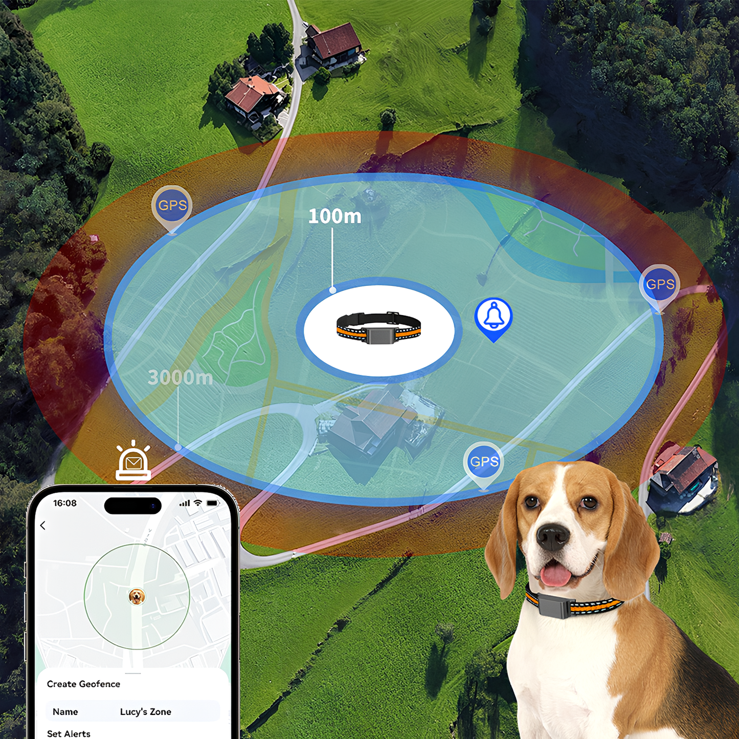 Moravon Dog GPS Tracker virtual geofence 3000m - instant alert when pet crosses boundary