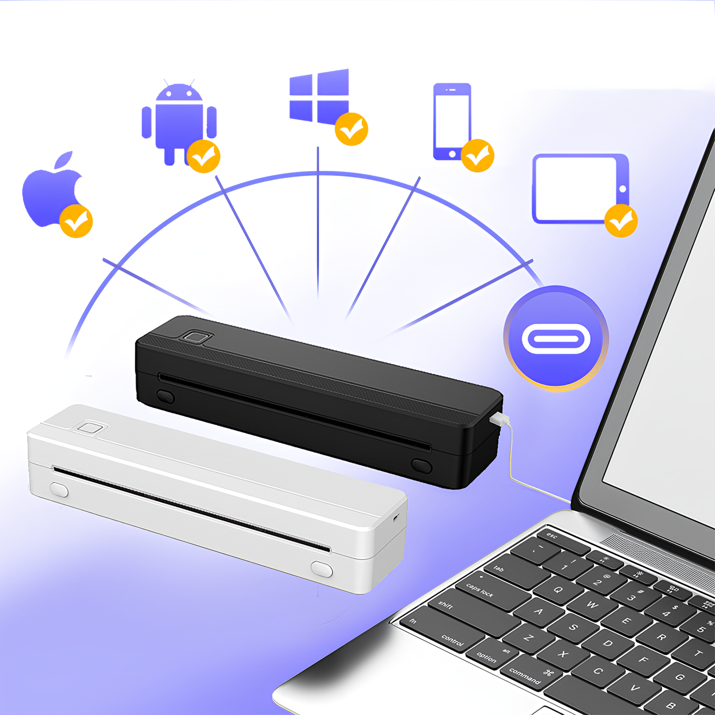 Moravon Portable Printer cross-device compatibility - iOS Android Windows macOS Bluetooth USB