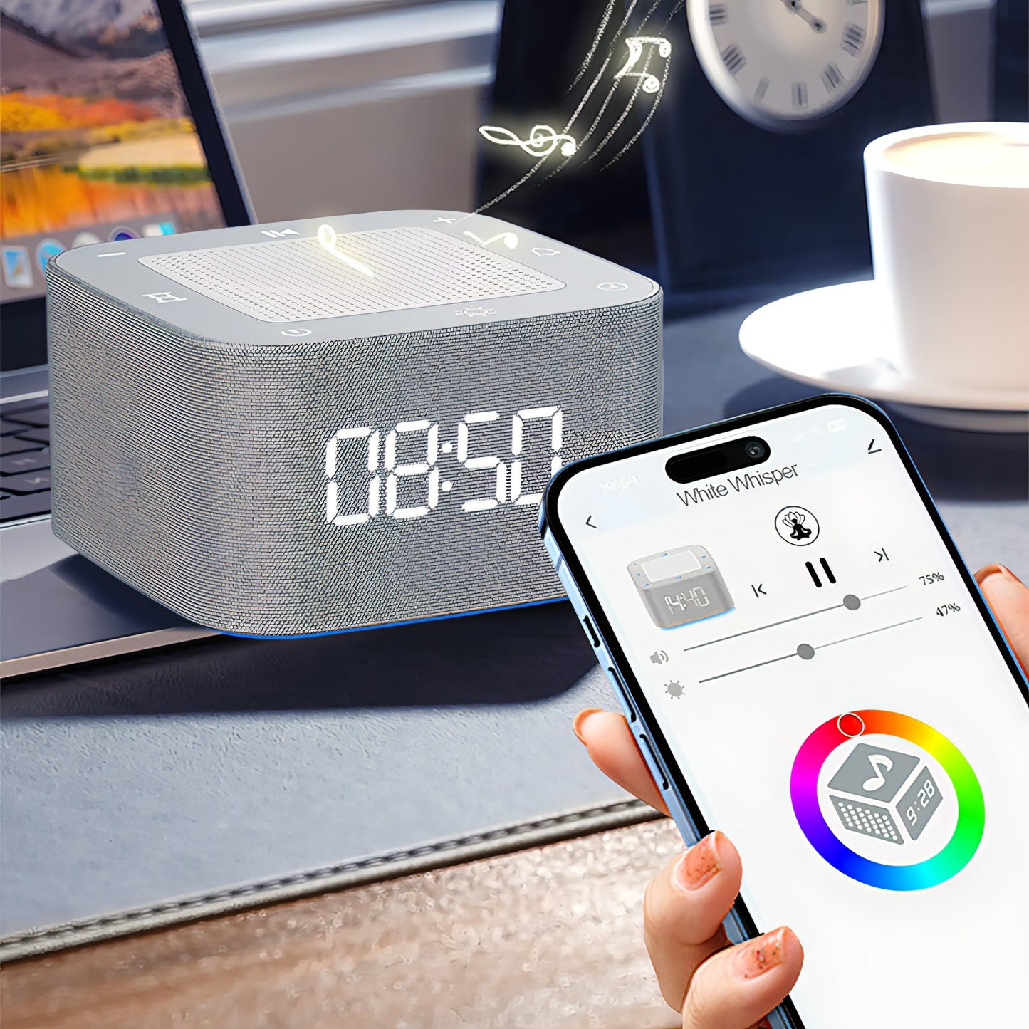 Moravon White Noise Machine Bluetooth app connection - White Whisper simple remote control all functions