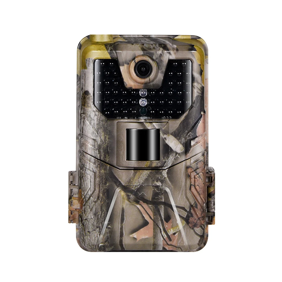 Camouflage-patterned MosSnapie Wildlife Camera on a white background