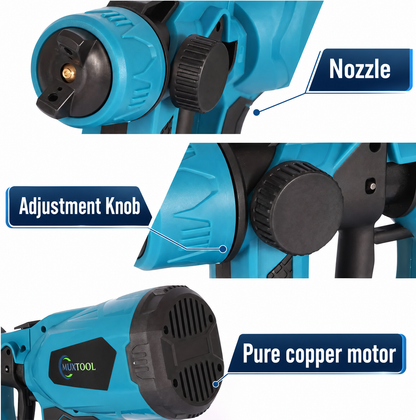 MuxTool Cordless Paint Sprayer - product detail showing cordless battery compartment and grip