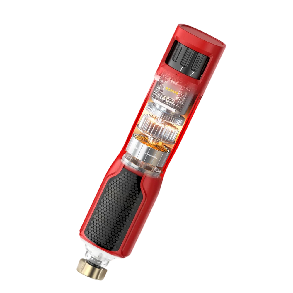 Red and black NaxiGriva Dog Nail Grinder with a clear cylindrical component on a white background