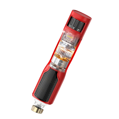 Red and black NaxiGriva Dog Nail Grinder with a clear cylindrical component on a white background