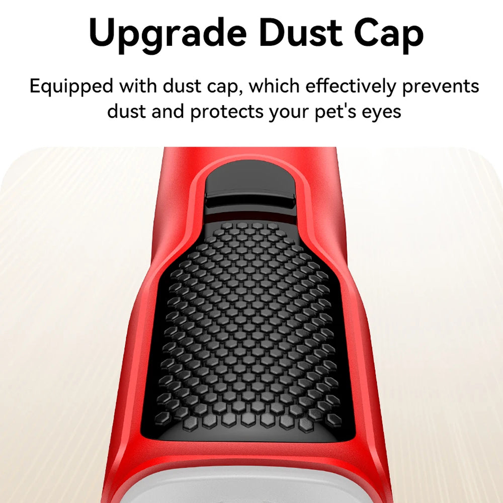 Red pet NaxiGriva Dog Nail Grinder tool with a black dust cap on a white background