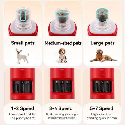 NaxiGriva Dog Nail Grinder for dogs with size guide for small, medium, and large pets.