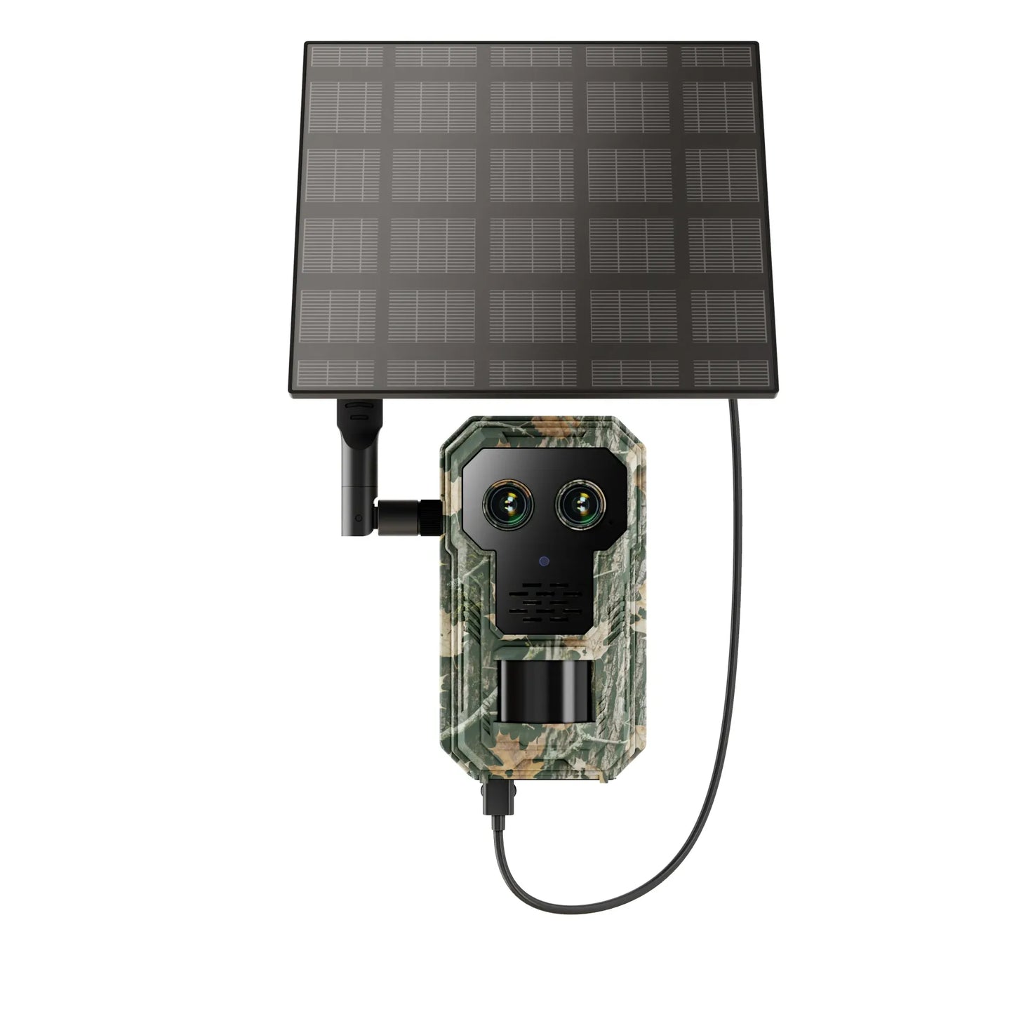 Camouflage Nordowl Trail Camera with solar panel on a white background