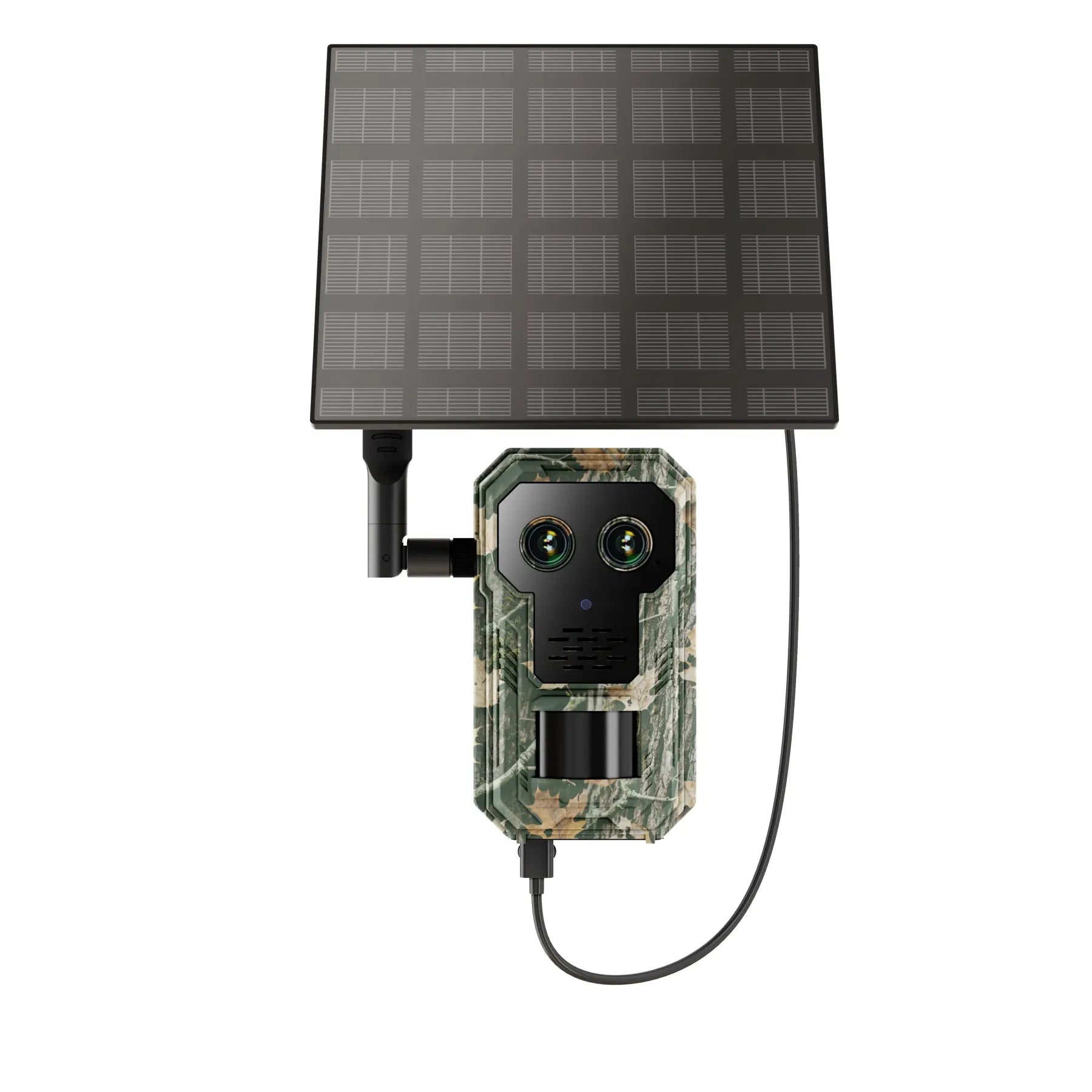 Camouflage Nordowl Trail Camera with solar panel on a white background