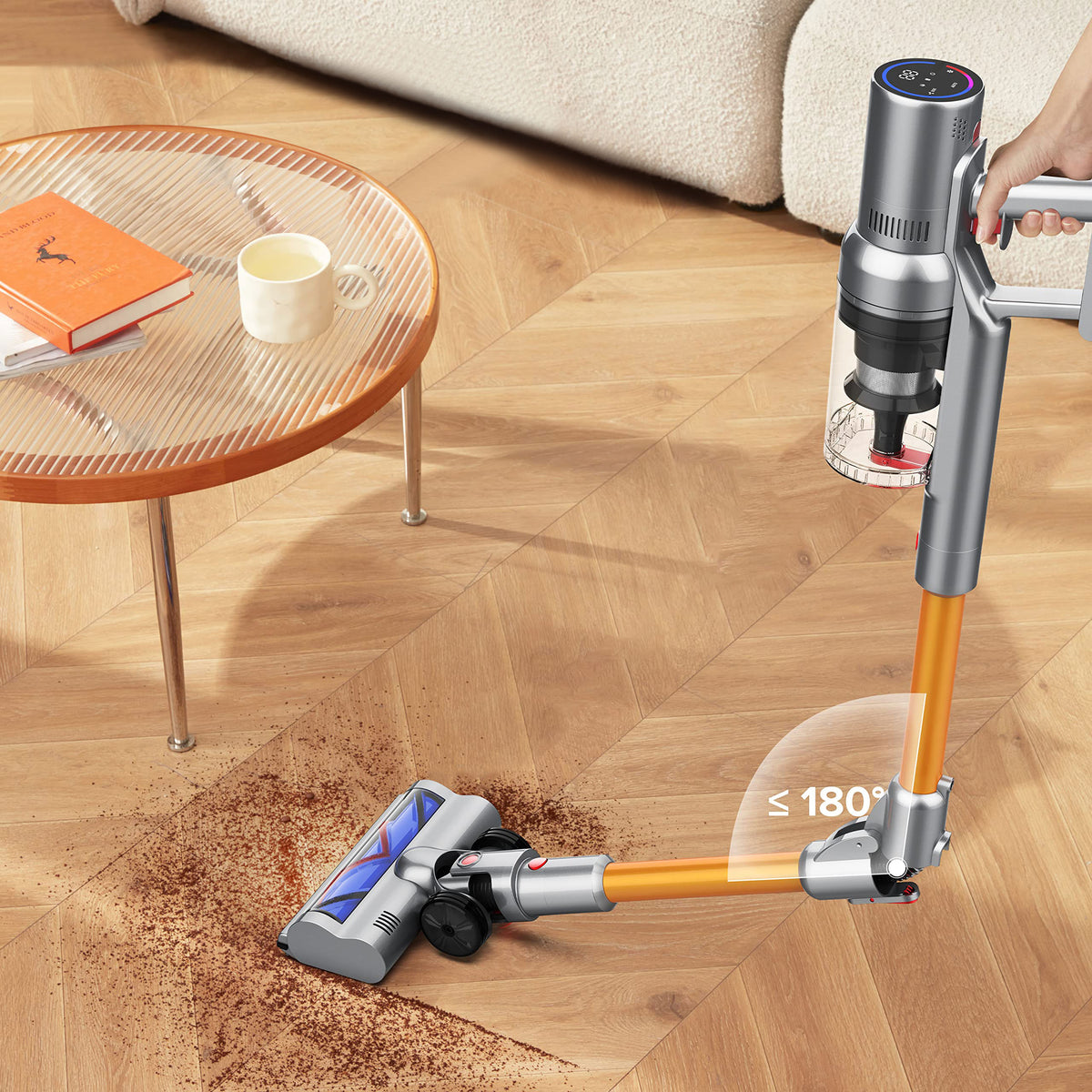 Noventrixa Vacuum Cleaner a wooden floor in a living room setting.