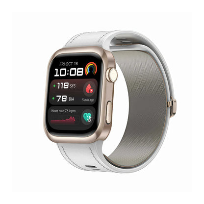 Noxus Blood Pressure Smartwatch with a white band on a white background