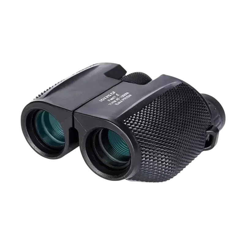 Black OptiVistiq Compact Binoculars on a white background