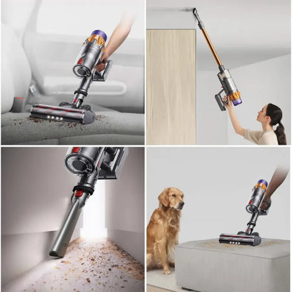 Collage of a handheld Orazum Vacuum Cleaner being used in various cleaning scenarios.