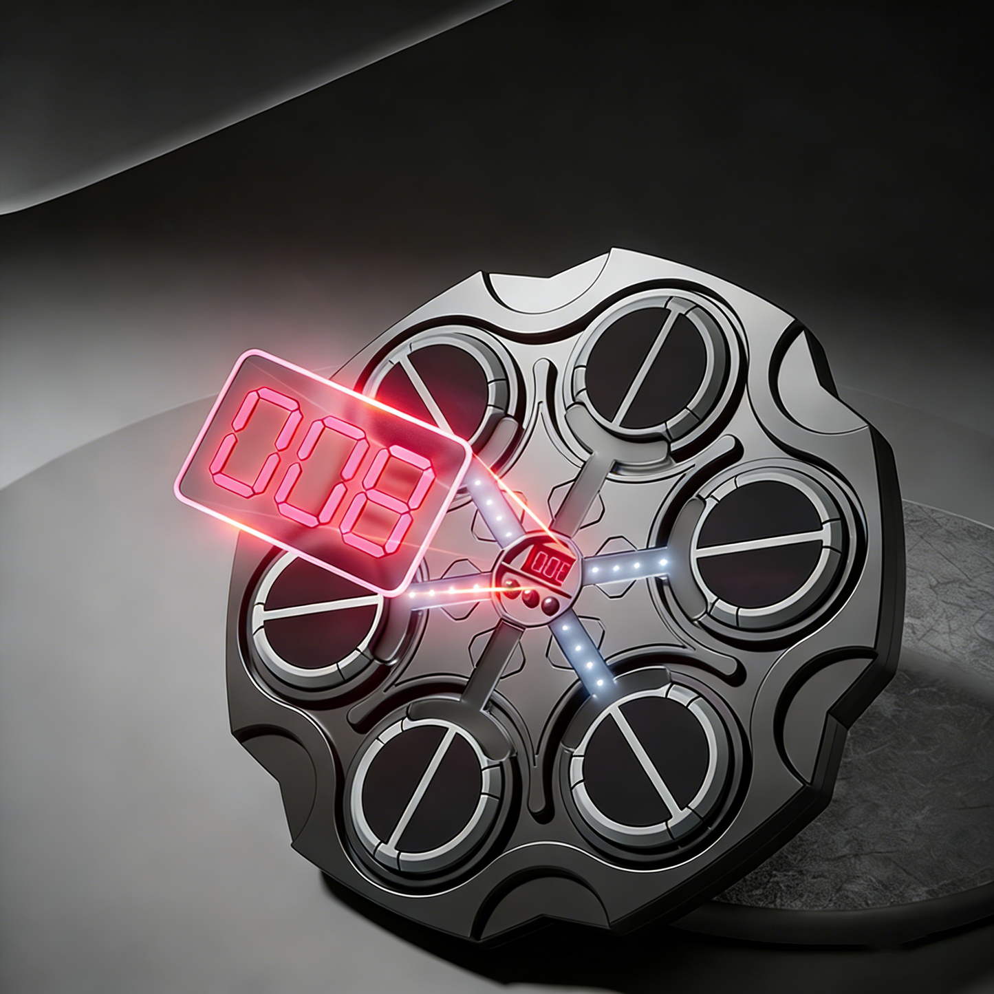 Circular Orizon Music Boxing Machine with digital display and glowing elements on a dark background