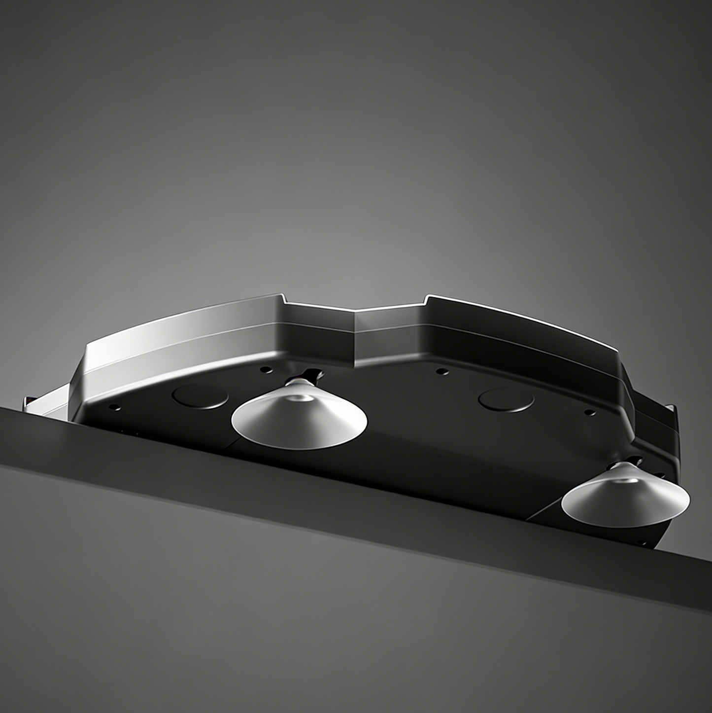 Bathroom vanity with two sinks on a gray background