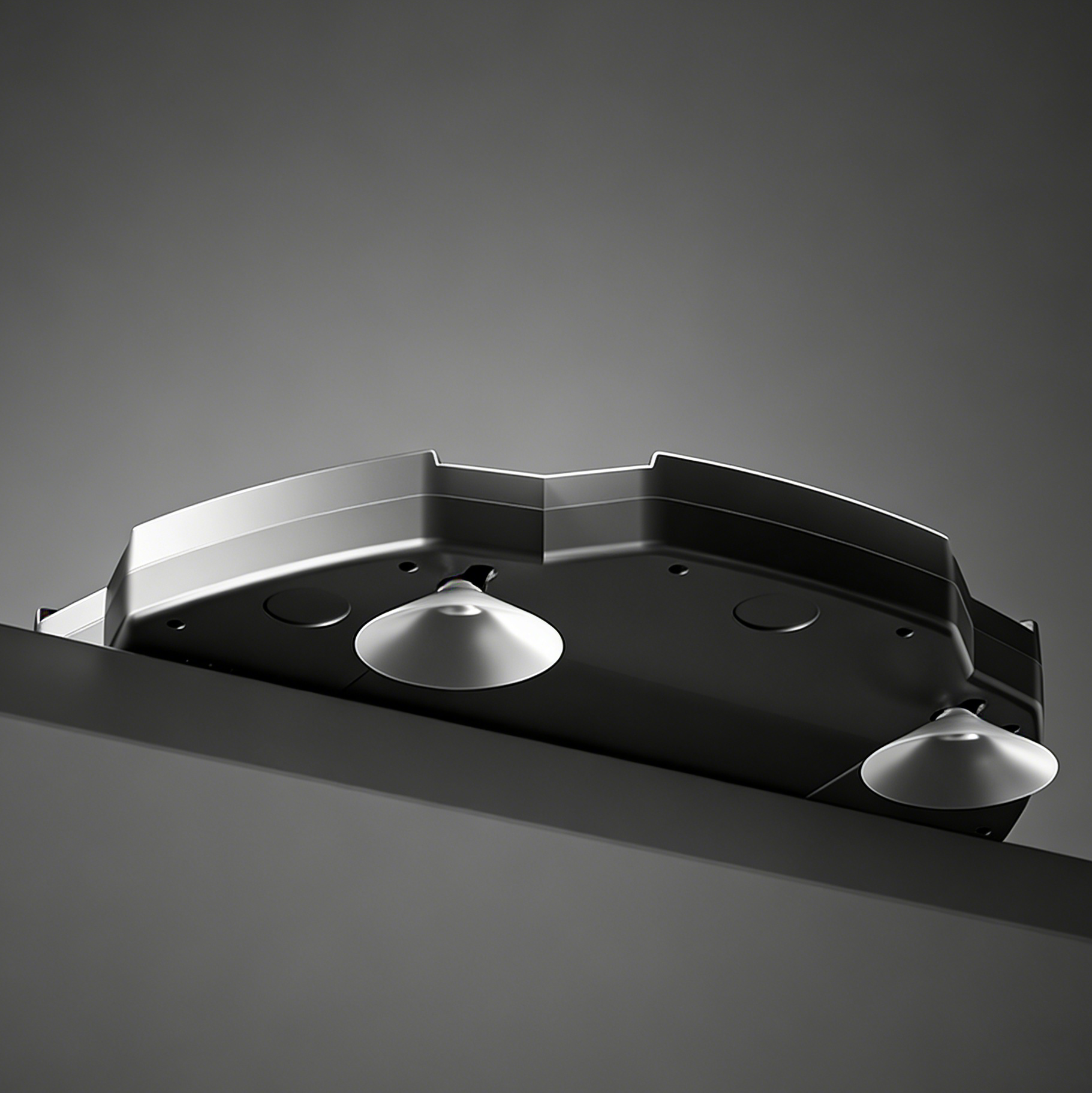 Bathroom vanity with two sinks on a gray background