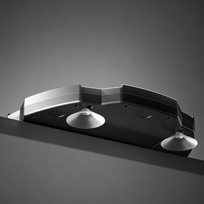 Bathroom vanity with two sinks on a gray background