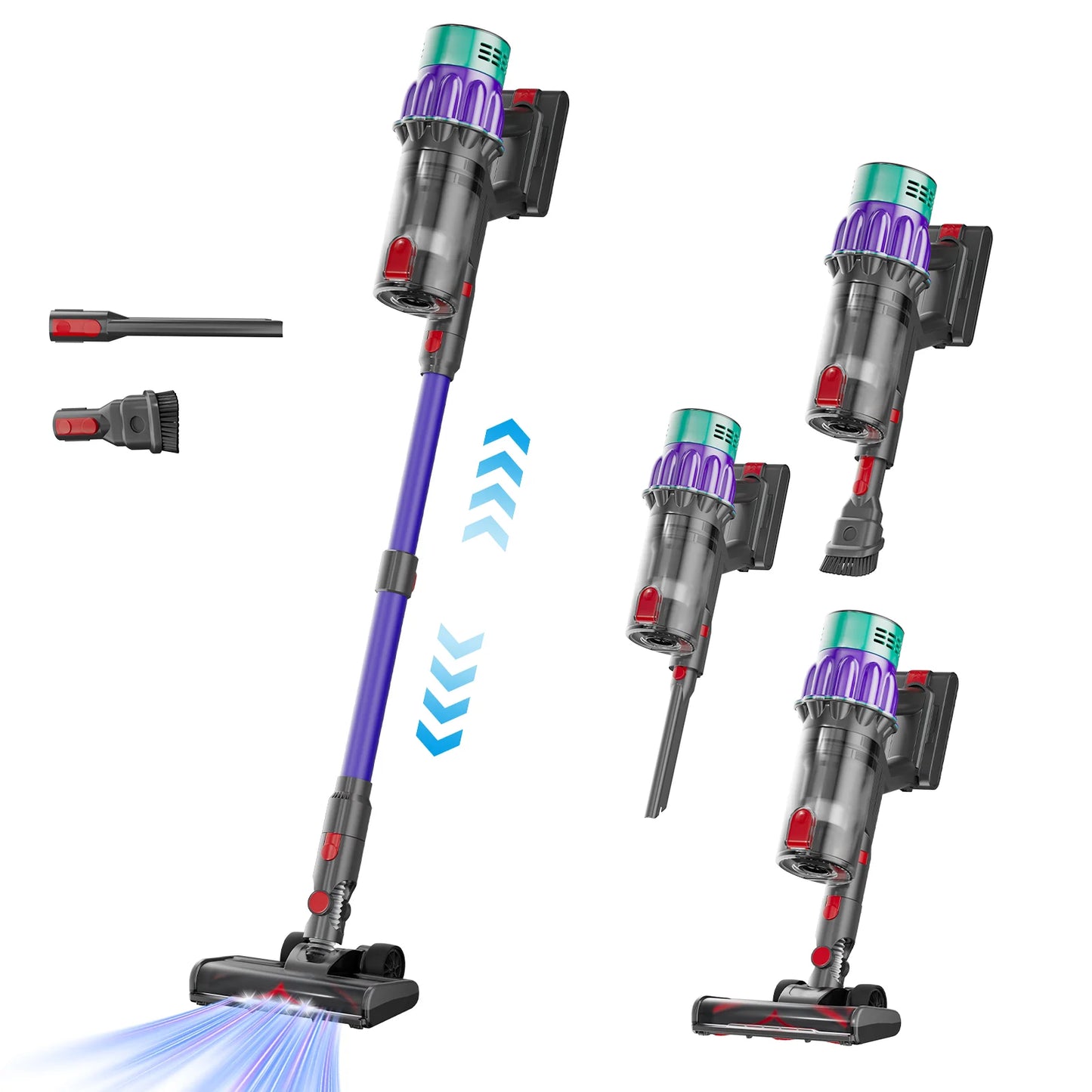Multifunctional Oryzom Cordless Vacuum V1 Ultra  with various attachments on a white background